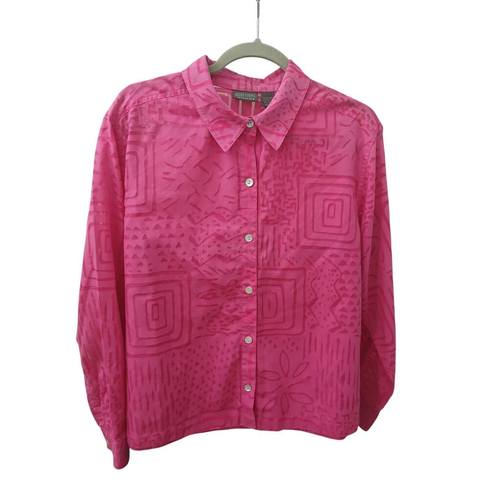 Addition by Chicos Pink Long Sleeves Button Up 
 Fabric Burnout Look sz 2